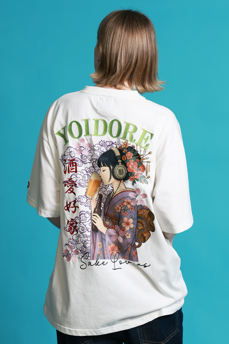 YOIDORE(ヨイドレ) ビール好き着物女子TEE - White