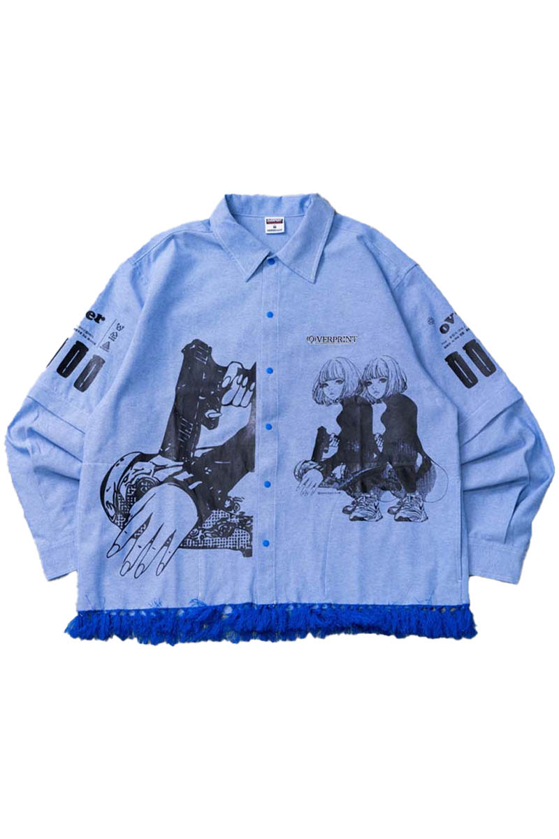 over print (オーバー・プリント) purupuru ARM ZIP SHIRTS - Blue