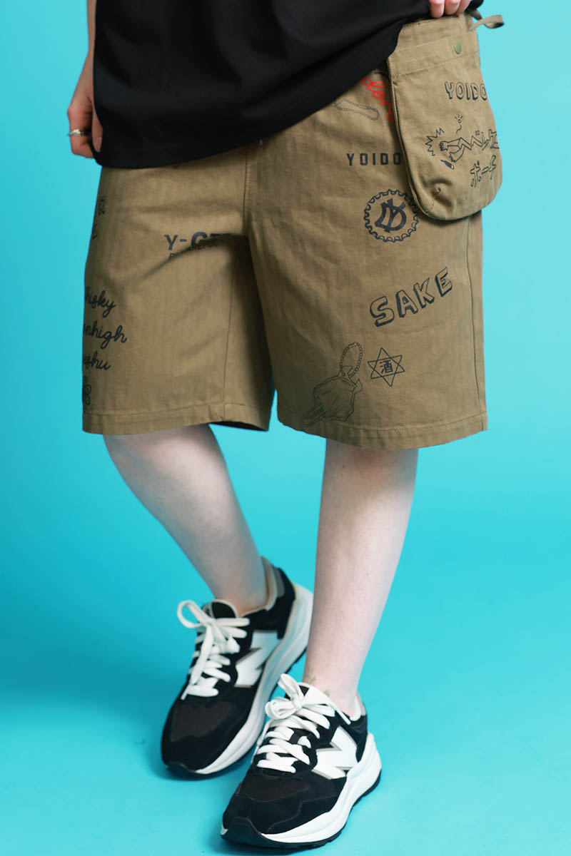 YOIDORE(ヨイドレ) 落書きポーチ・バッグ・ショート・パンツ - Khaki