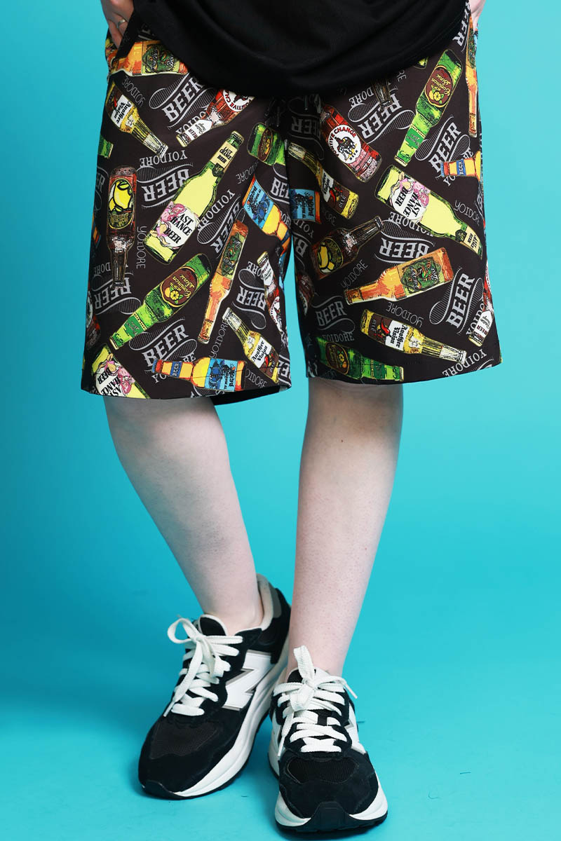 YOIDORE(ヨイドレ) リバーシブル酒総柄ショート・パンツ - Black