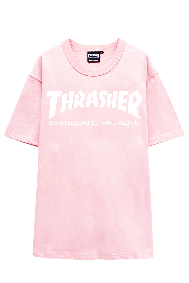 THRASHER TH8101 MAG LOGO S/S TEE PINK/WHITE