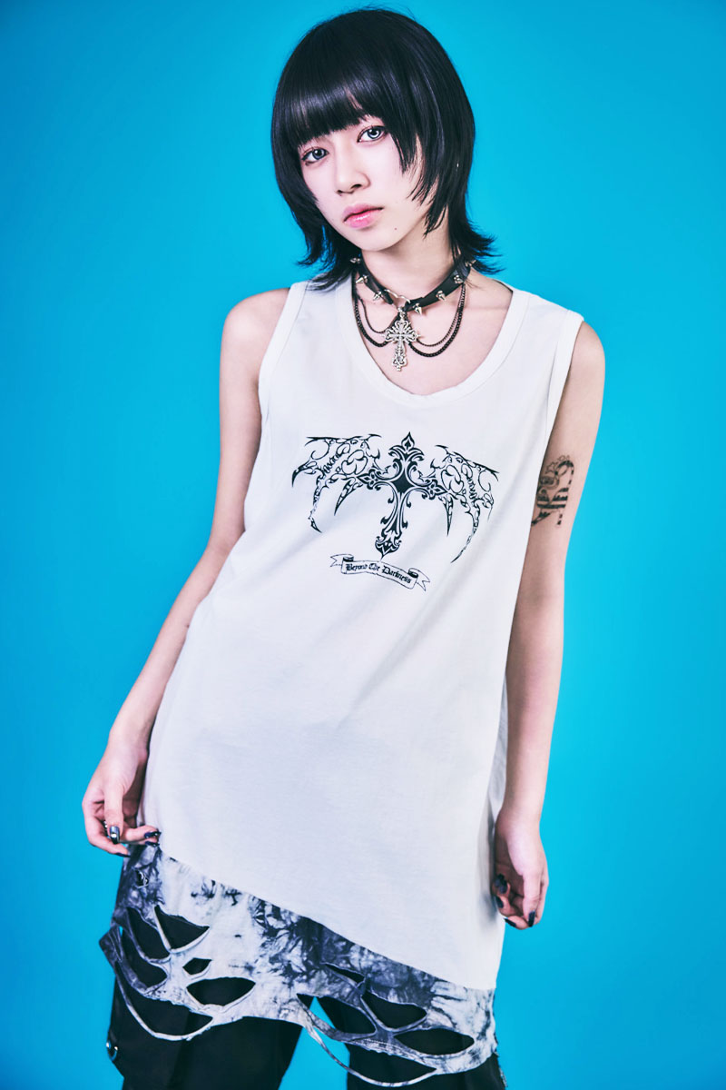 PSYCHO NATION(サイコ・ネーション) ダメージ・レイヤー・タンク・トップ - WhiteXWhiteタイダイ