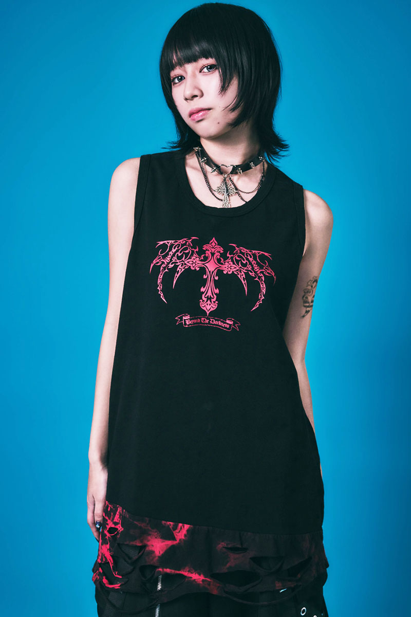 PSYCHO NATION(サイコ・ネーション) ダメージ・レイヤー・タンク・トップ - BlackXRedタイダイ