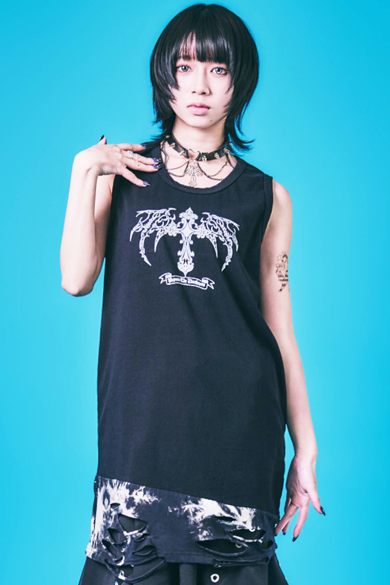 PSYCHO NATION(サイコ・ネーション) ダメージ・レイヤー・タンク・トップ - BlackXBlackタイダイ