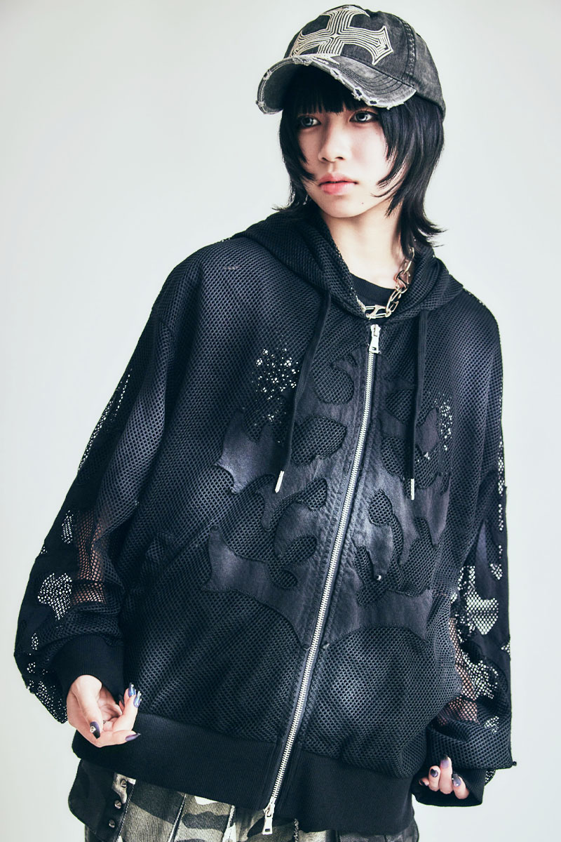 P.N UNDERGROUND(サイコ・ネーション・アンダーグラウンド) メッシュZIPパーカー - Black