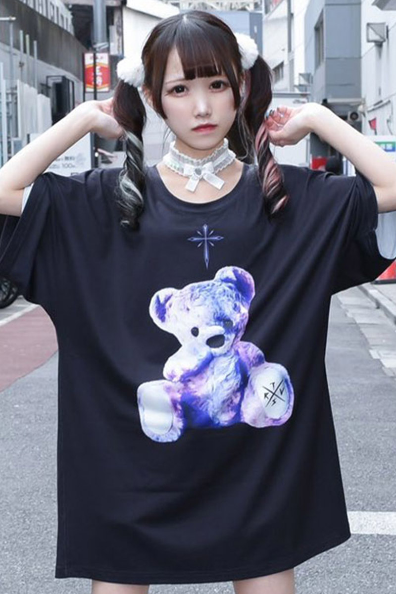 TRAVAS TOKYO パンク くま Tシャツ ブラック パープル