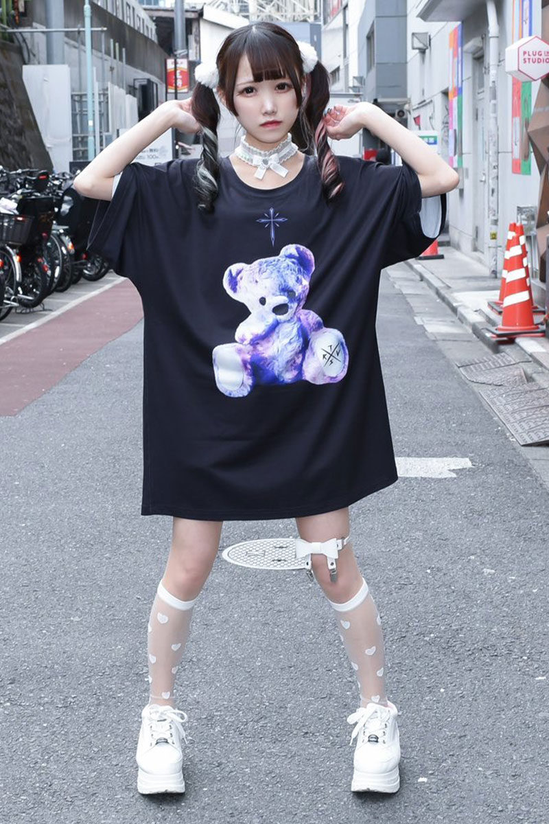 TRAVAS TOKYO furry bear クマ Tシャツ ブラック ブルー