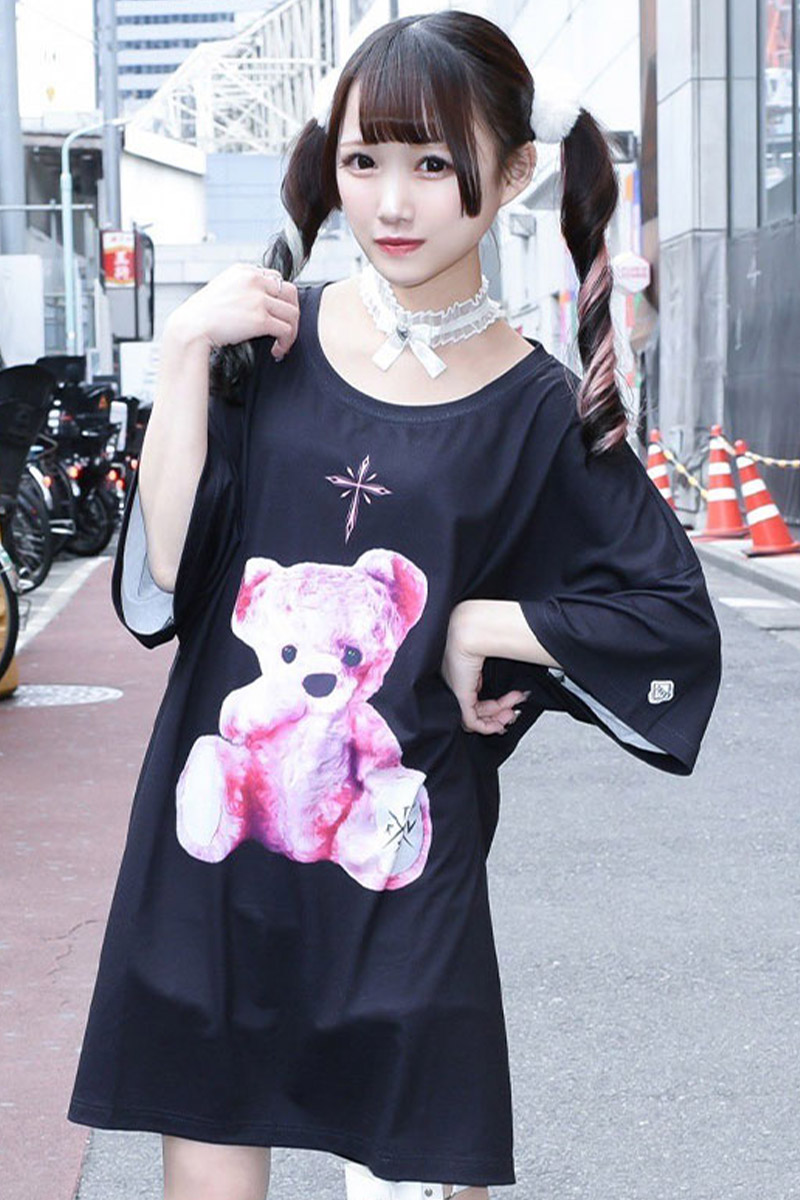 TRAVAS TOKYO furry bear クマ Tシャツ ブラック ブルー