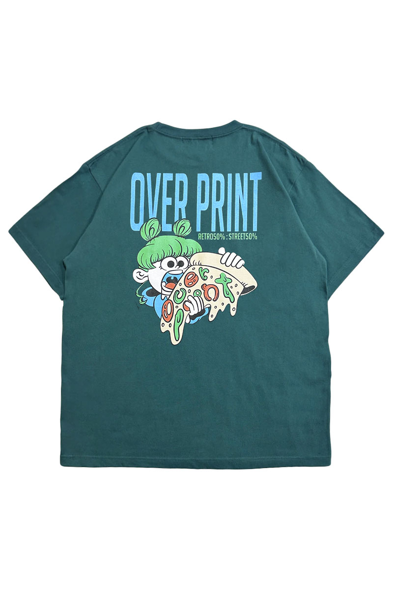 over print (オーバープリント) EAT A PIZZA Tee dark green