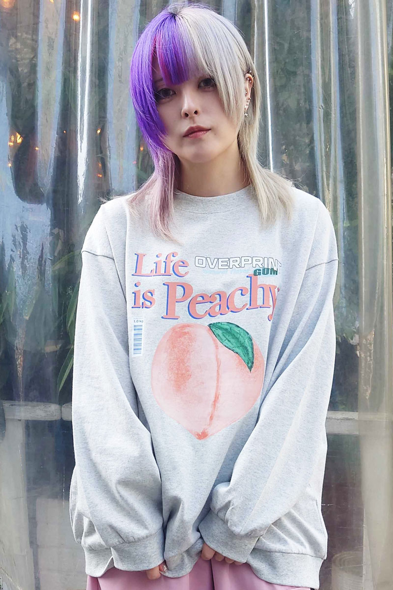 over print (オーバープリント) Peach sweatshirts like LS Tee ash gray