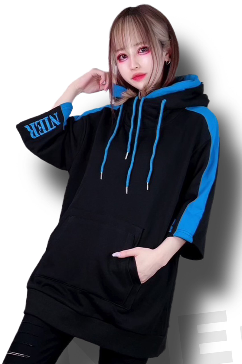 NieR (ニーア) Wポケット×WフードBICOLOR PULLOVER PARKA【BLUE】