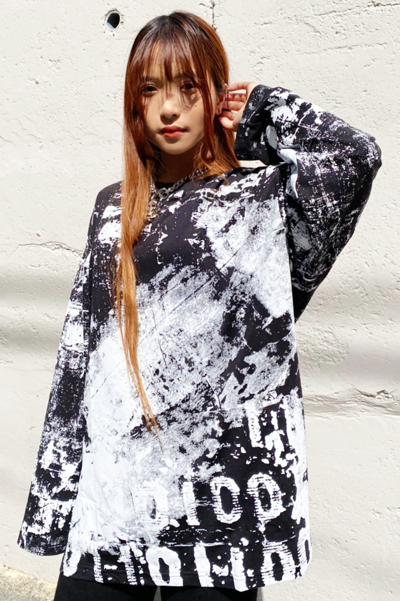 CIVARIZE【シヴァーライズ】モノトーン総柄ビッグロンT BLACK