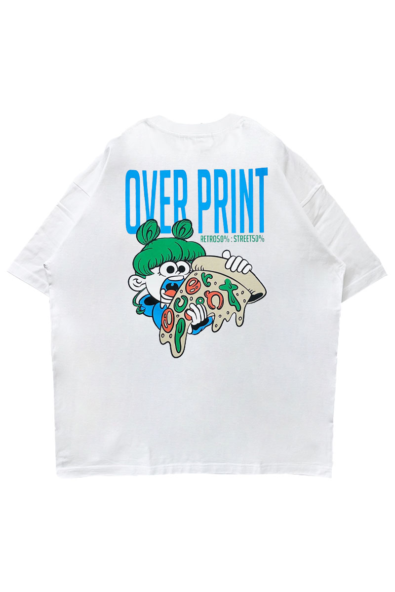 over print (オーバープリント) EAT A PIZZA Tee white