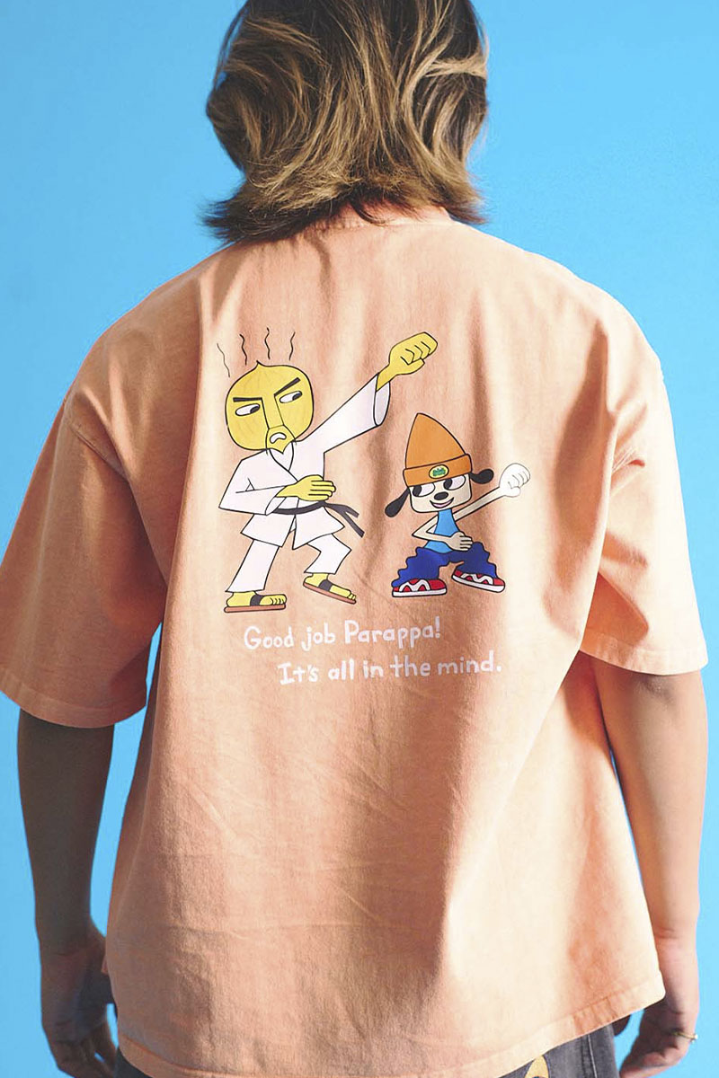 パラッパラッパー ピグメント加工パラッパ＆タマネギ師匠ロゴプリントTee ORANGE