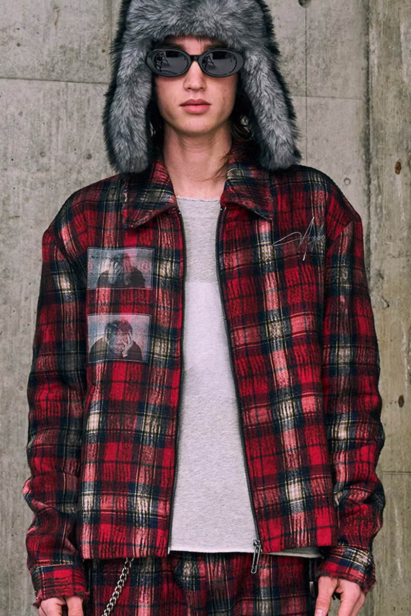 【予約商品】A Good Bad Influence INNER NOISE WOOL CHECKER SHIRT JACKET - Red