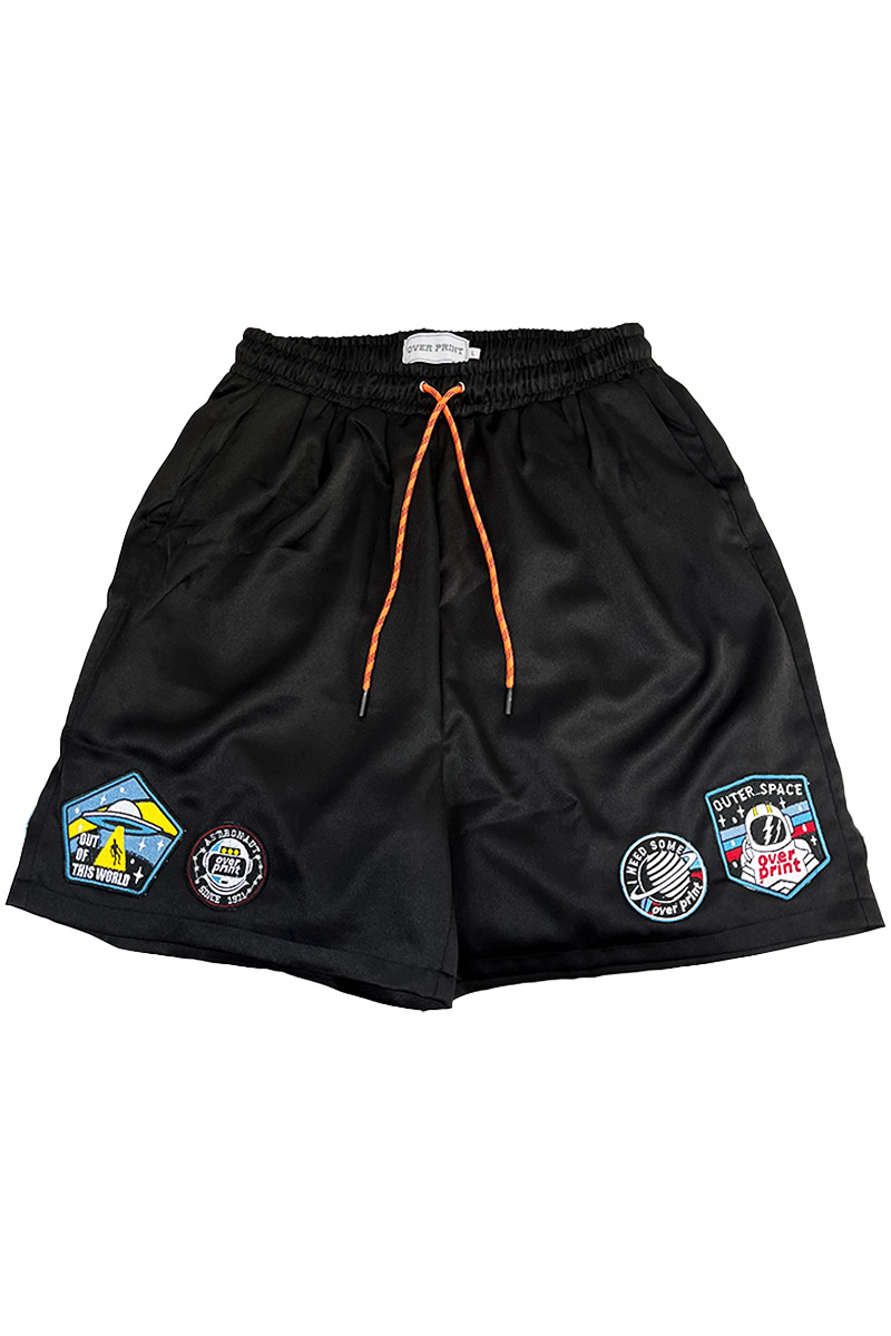 over print(オーバープリント) patch half pants black