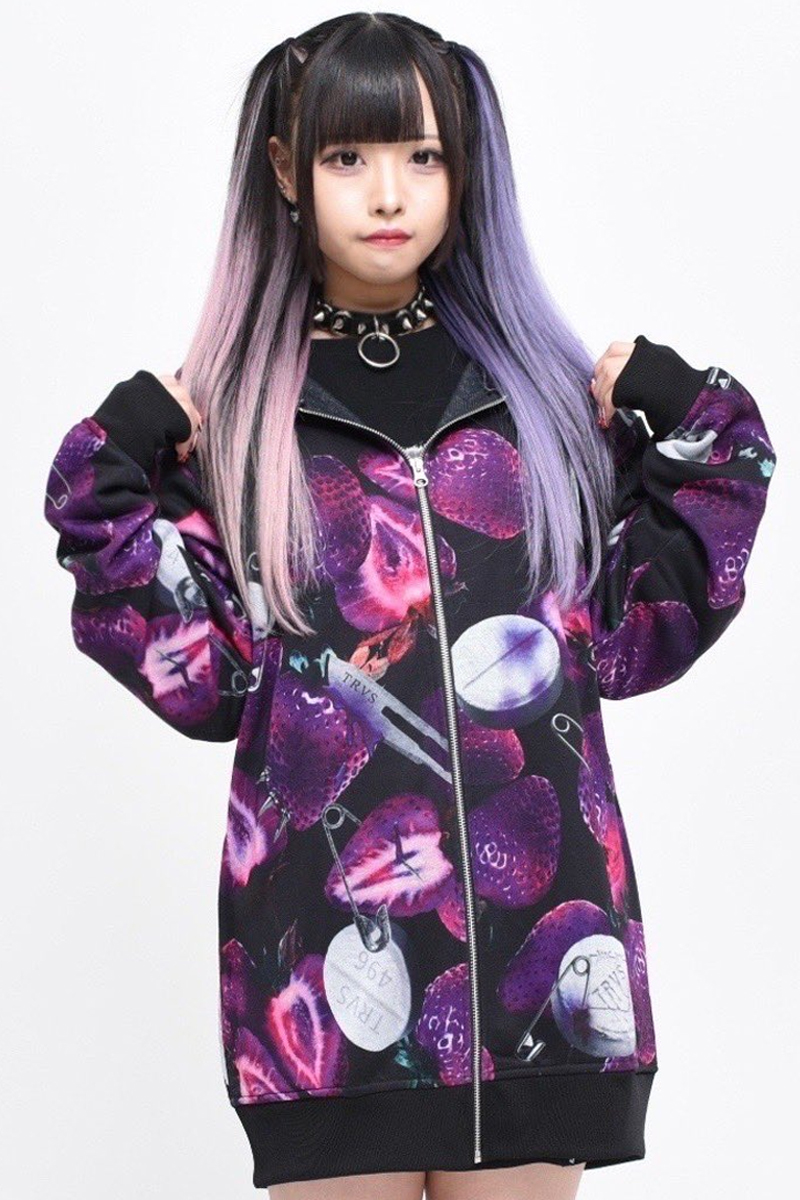 TRAVAS TOKYO【トラバストーキョー】Tablet berry zip hoodie Black×Purple