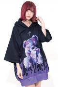 TRAVAS TOKYO【トラヴァストーキョー】ファイアパターンクマ半袖パーカー Black×Purple