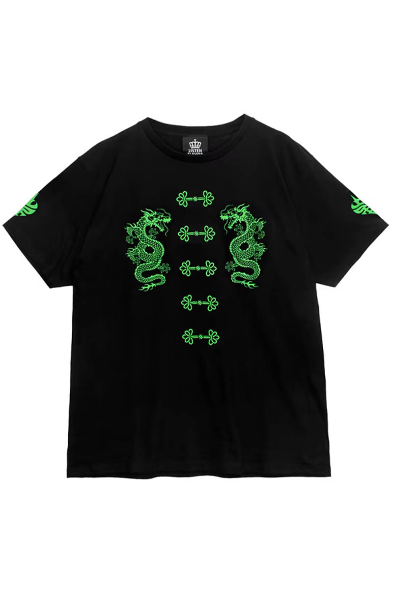 LISTEN FLAVOR (リッスン・フレーバー) ドラゴン・チャイナTシャツ BlackXNeon