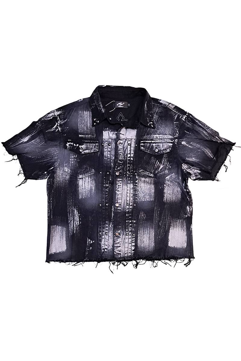 P.N UNDERGROUND (サイコ・ネーション・アンダーグラウンド) アップリケ刺繡デニム・シャツ - Blackカツラギ