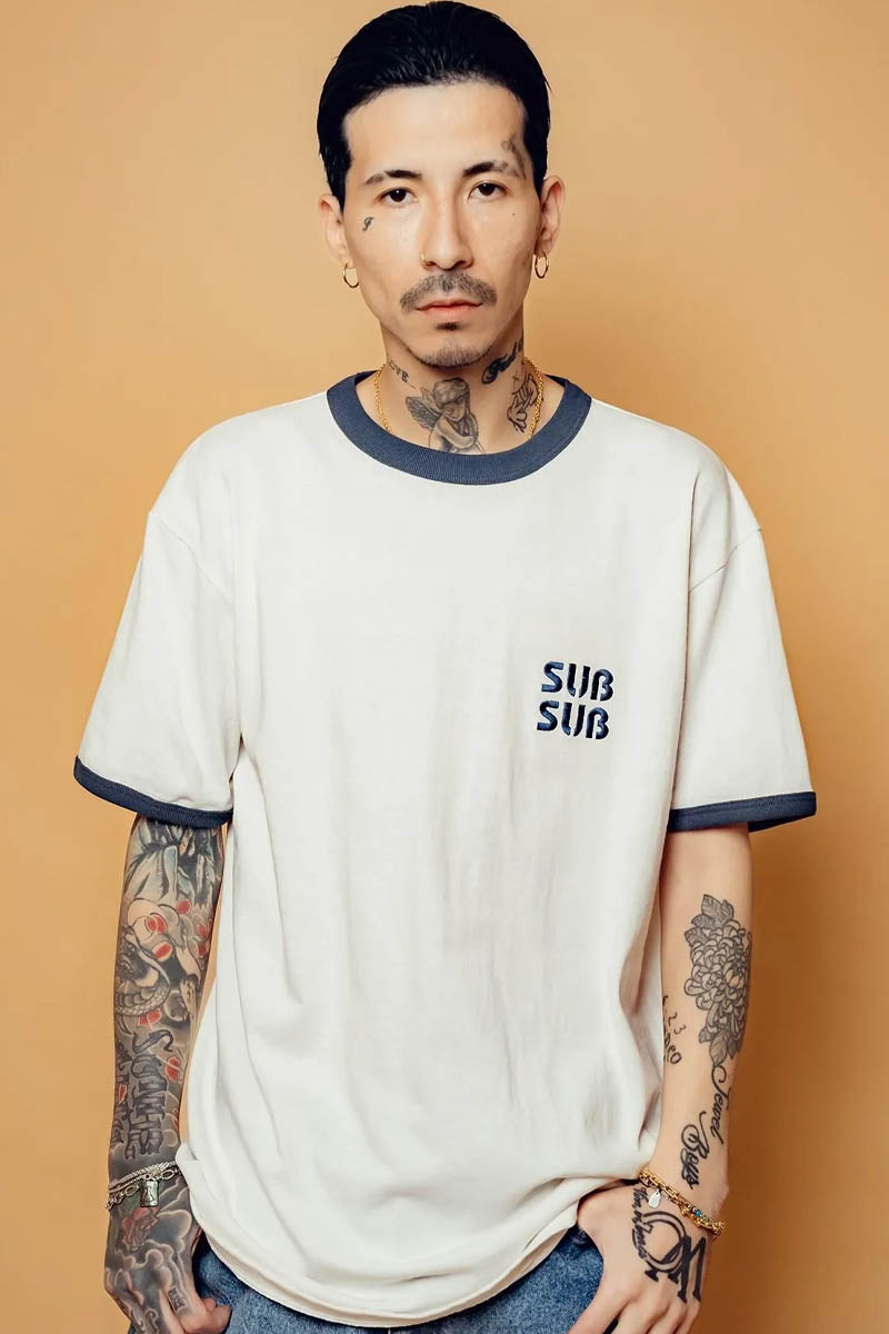 Subciety (サブサエティ) SUBSUB ringer tee - WhiteXBlue