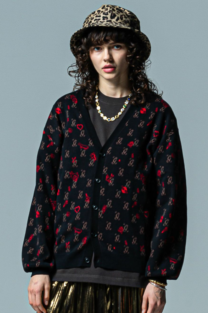 glamb (グラム)GB0223/KNT02 : Monogram Cardgian / モノグラムカーディガン - Black