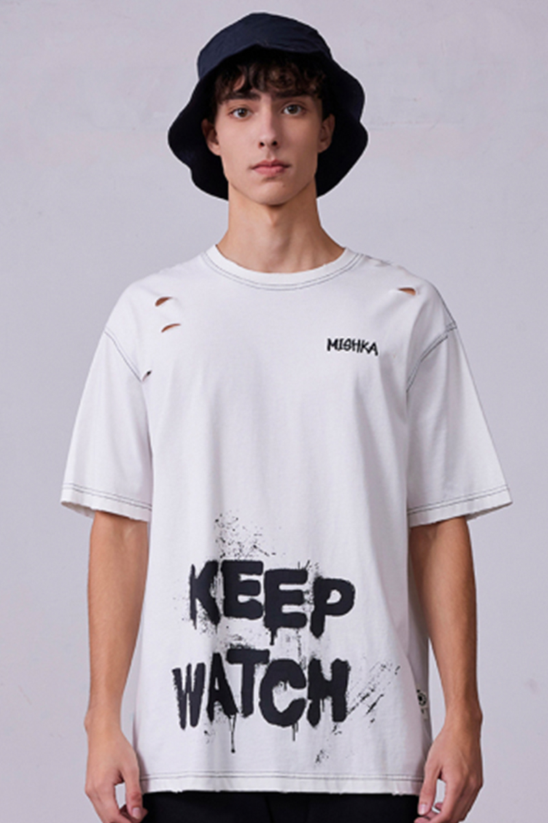 MISHKA (ミシカ) K.W DAMAGED TEE M21200001 WHITE
