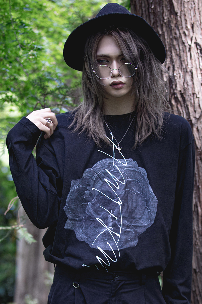 アマツカミ 枯花/DEAD FLOWER L/S T-shirts BLACK