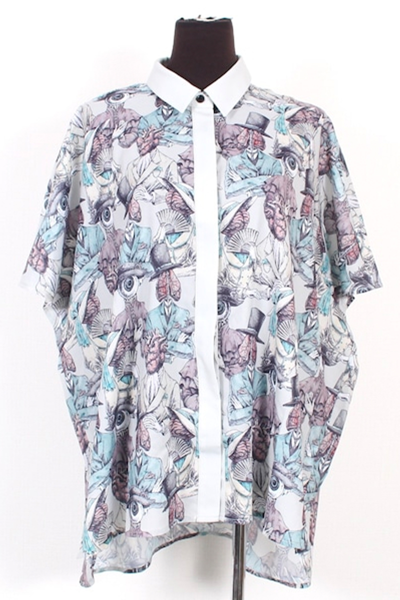 DXMOUVE(ドゥモーヴェ) 臓器の観客柄シフォンワイドシャツ GRAY