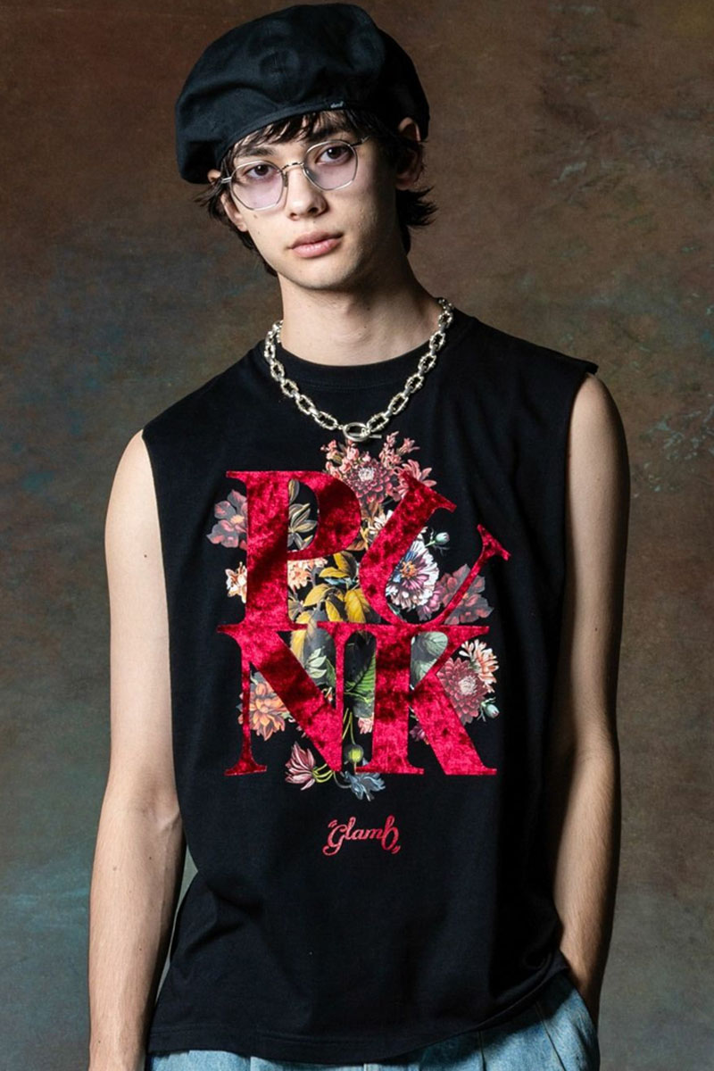 glamb (グラム) Punk Bouquet Sleeveless T-Shirt / パンクブーケスリーブレスＴシャツ - Black