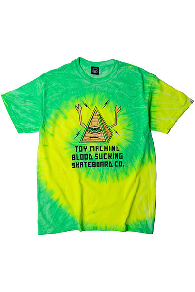 TOY MACHINE TMS19ST27 PYLAMID SECT PRINT TIE-DYE SS TEE LIME