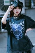 kuua×TRAVAS TOKYO(トラバス・トーキョー) イラスト半袖Tシャツ② - Black