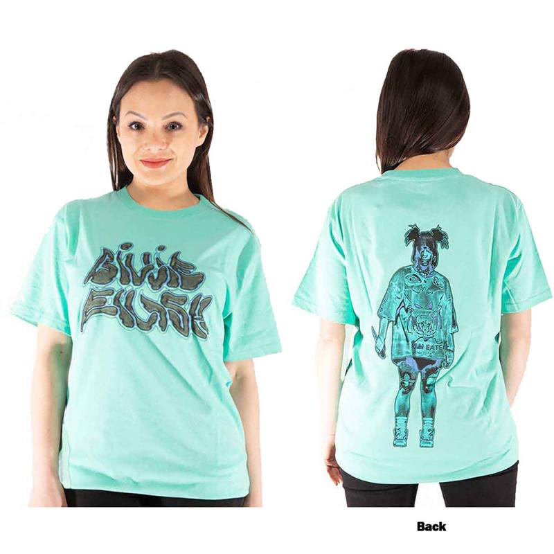【予約商品】BILLIE EILISH バンドTシャツ ユニセックス: Neon Logo Billie (Blue) (Back Print) - BLUE