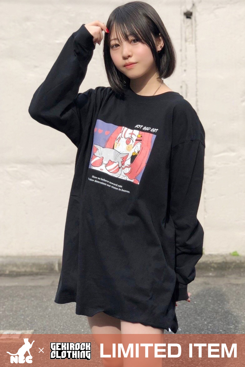 【予約商品】ゲキクロ限定カラー NOTBADCAT (ノットバッドキャット) Glasses cat LS Tee BLACK