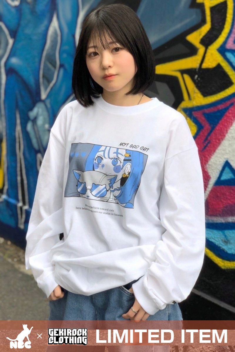 【ゲキクロ限定カラー】NOTBADCAT (ノットバッドキャット) Glasses cat LS Tee WHITE