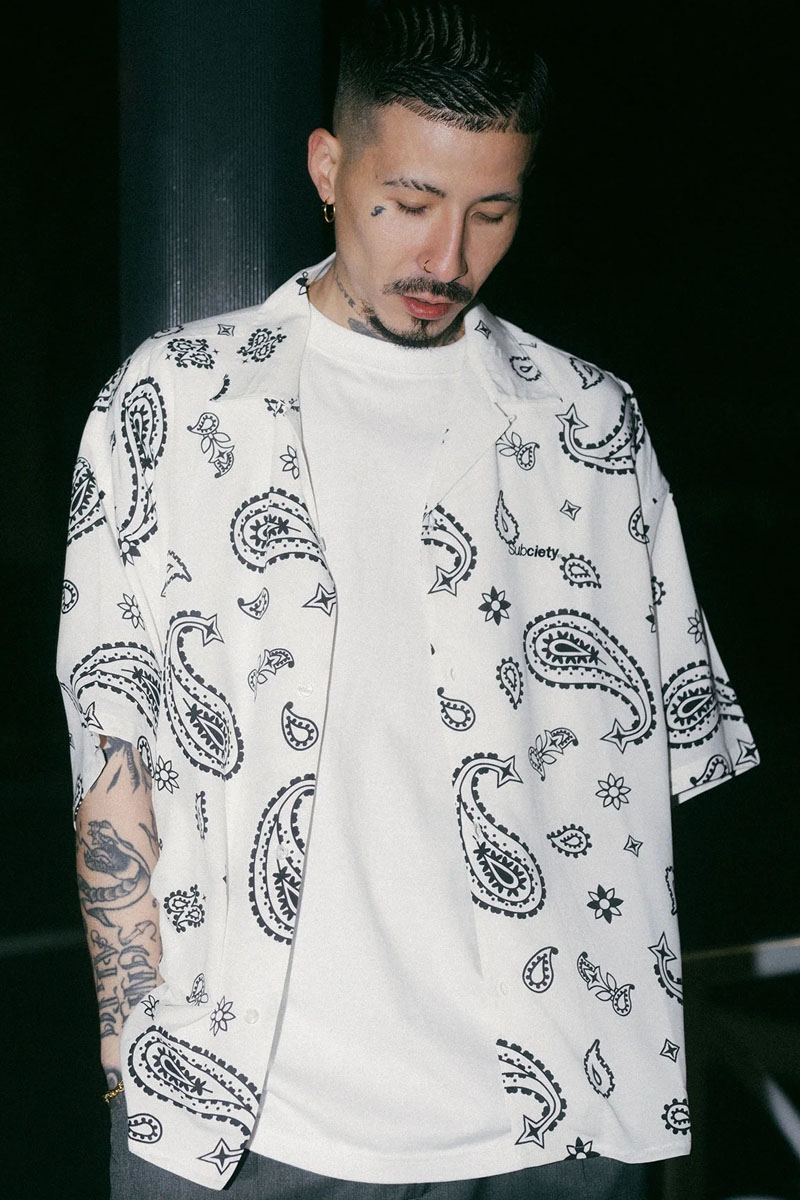 Subciety(サブサエティ) RAYON GARA SHIRT WHITE