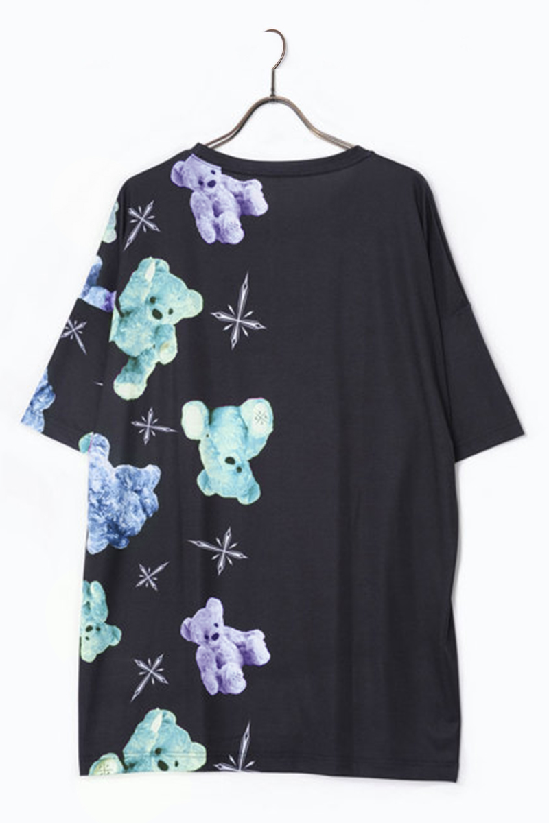 TRAVAS TOKYO バイカラー 総柄ベアTシャツ BLACK×BLUE / ロック TRAVAS TOKYO バイカラー 総柄ベアTシャツ BLACK×BLUE / ロック