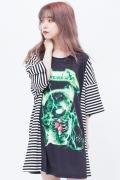 TRAVAS TOKYO　ボーダー切り替え　サンダークマTシャツ　GREEN