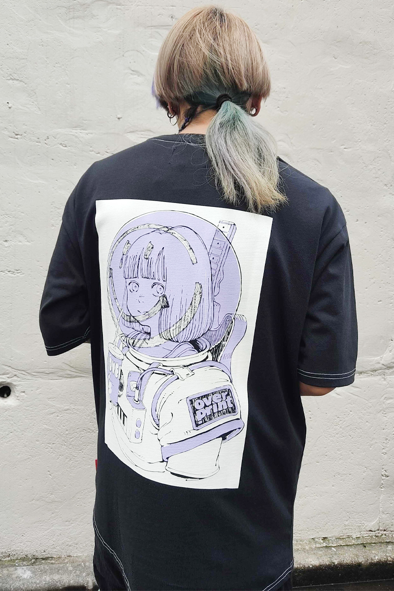 over print (オーバープリント) BACK SMILY FACE 1/2S Tee (black body *purple print)