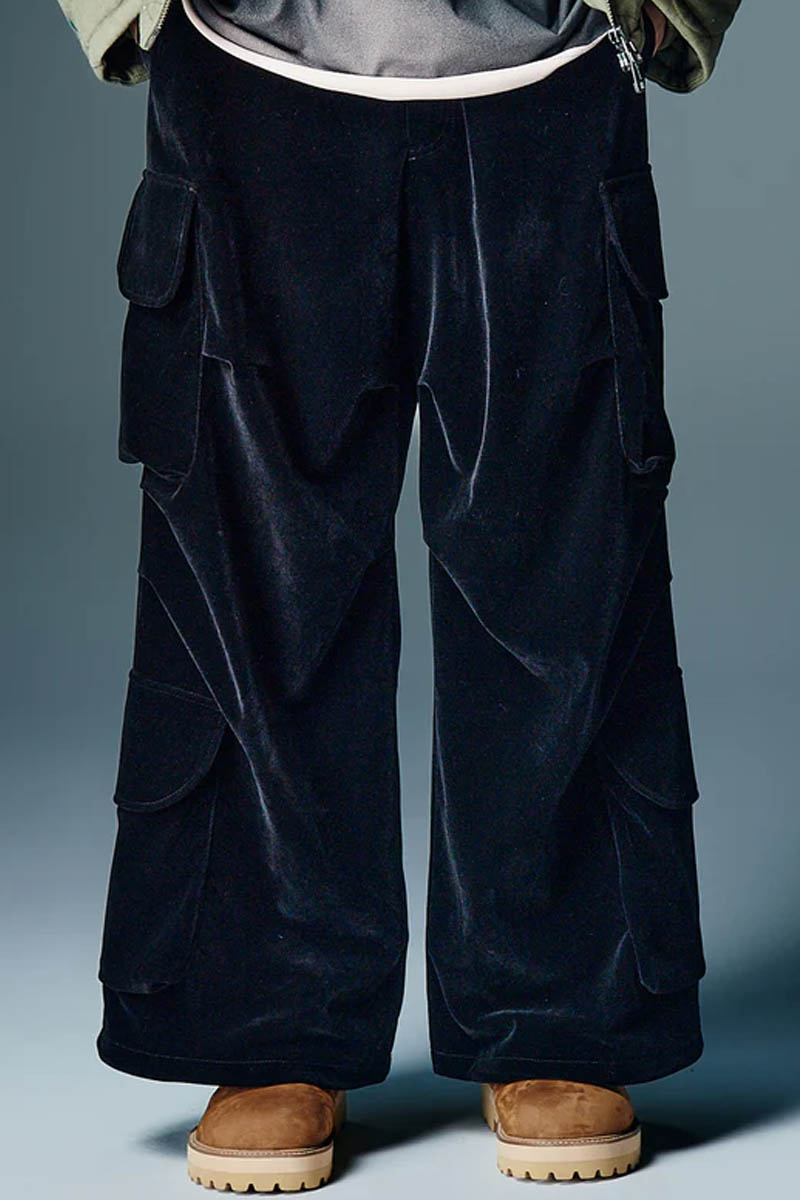 【予約商品】glamb(グラム) Velour Cargo Baggy Pants / ベロアカーゴバギーパンツ - Black