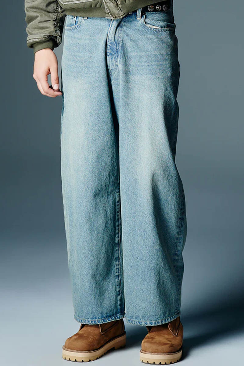【予約商品】glamb(グラム) Leather Combination Wide Denim / レザーコンビネーションワイドデニム - Indigo