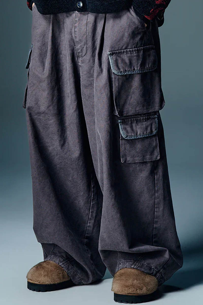 【予約商品】glamb(グラム) Fade Asymmetry Cargo Pants / フェイドアシンメトリーカーゴパンツ - Charcoal