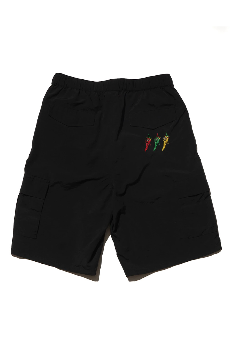 TOY MACHINE (トイマシーン) TRIPLE PEPPER SECT EMBROIDERY LOOSE FIT CARGO SHORTS - BLAC