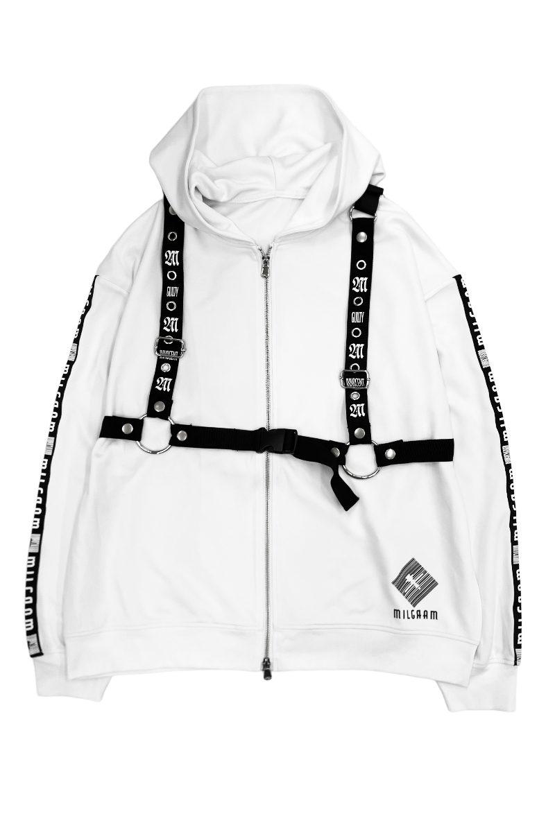 【予約商品】MILGRAM×ゲキクロ コラボ着脱式ハーネス付パーカー-White