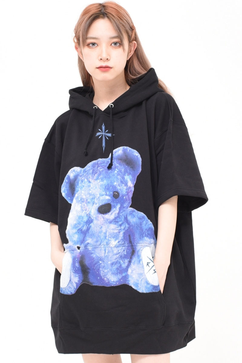 ロックファッション、バンドグッズのGEKIROCK CLOTHING / TRAVAS TOKYO【トラヴァストーキョー】Furry bear半袖 パーカー Black(ブラック)