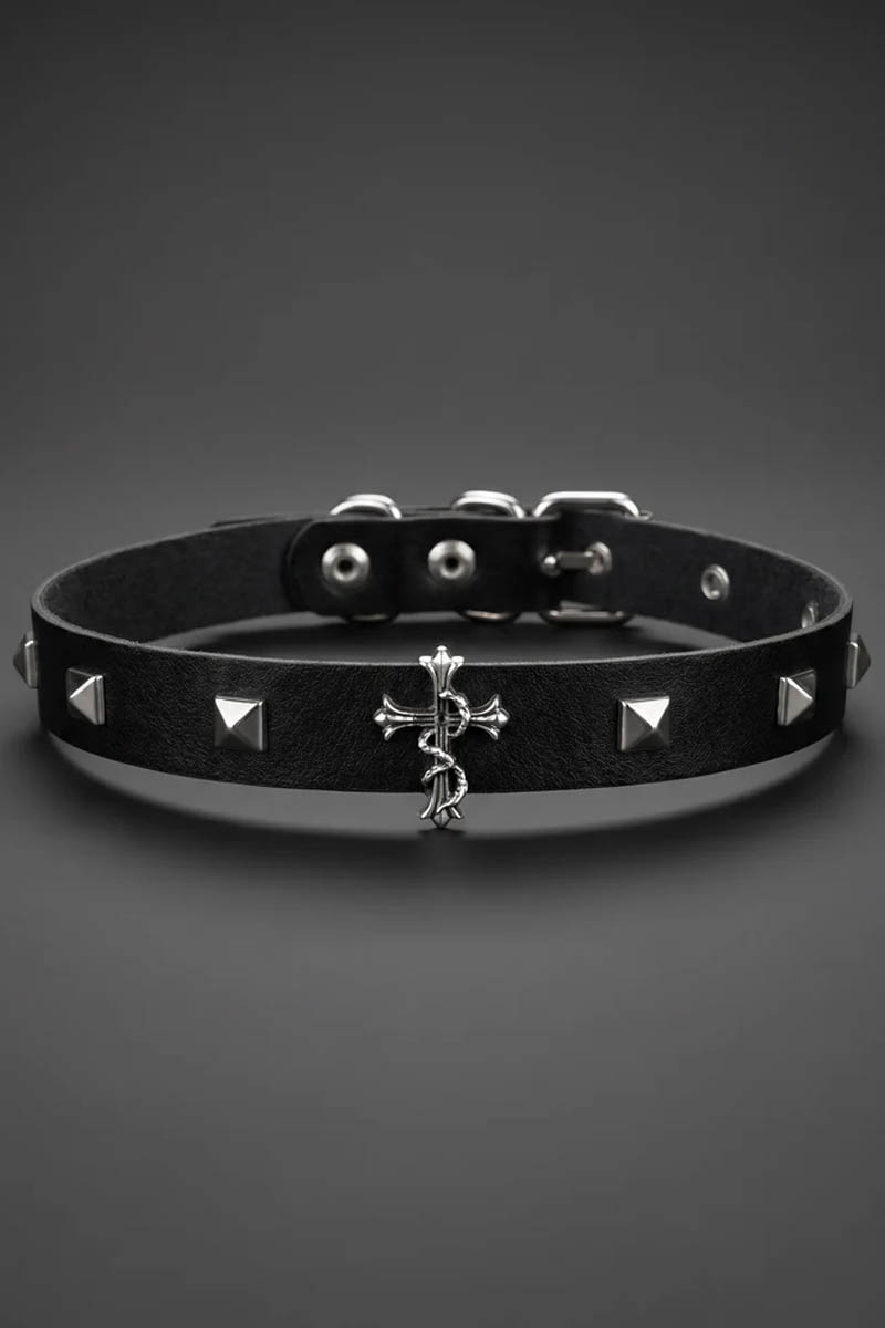 gibous (ギボス) belt studs snake cross choker