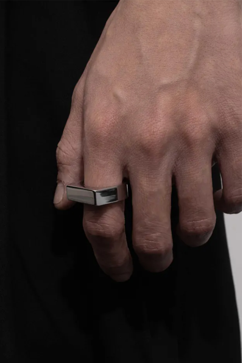 RECOVERY(リカバリー) basic rectangular flat ring - Bright Silver