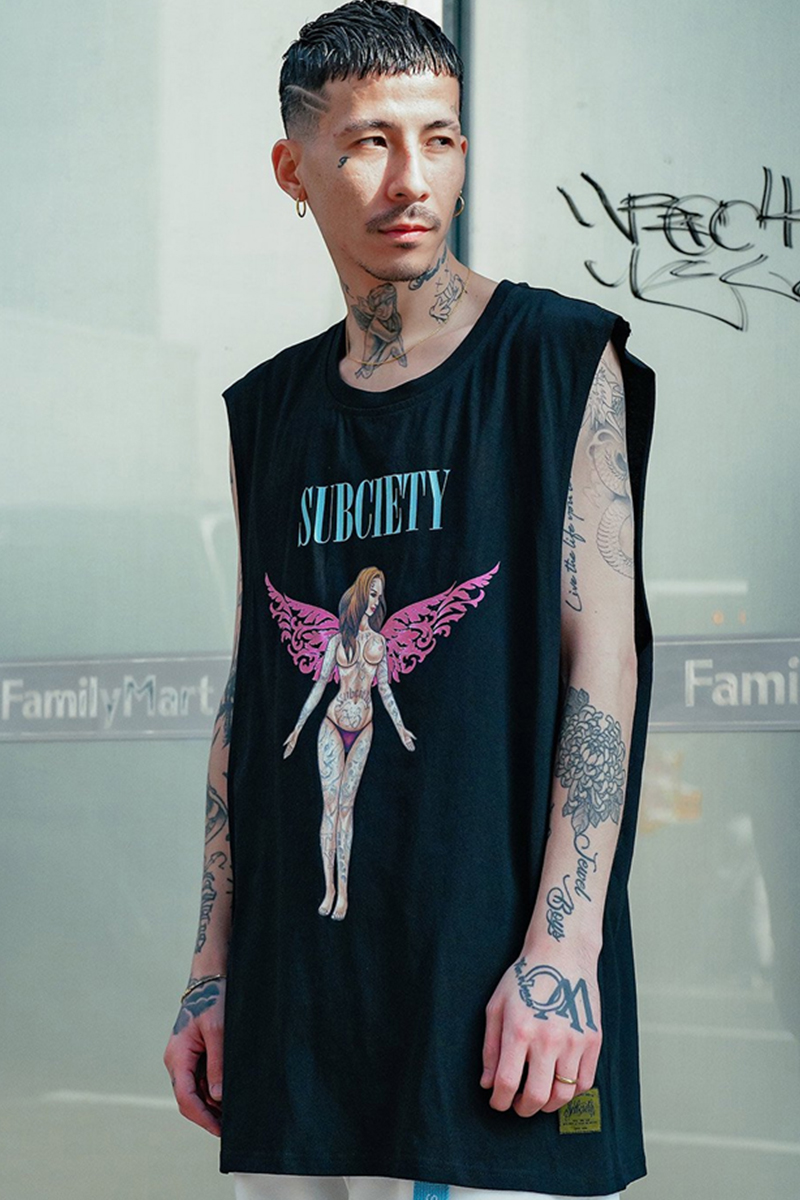 Subciety (サブサエティ) CUT OFF TANK TOP BLACK