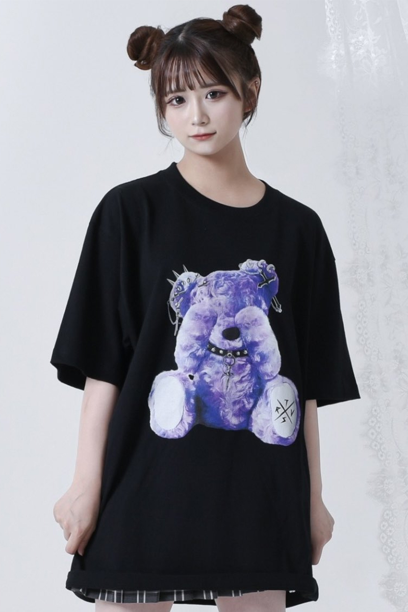 TRAVAS TOKYO (トラバス トーキョー) パンククマTシャツ Black×Purple