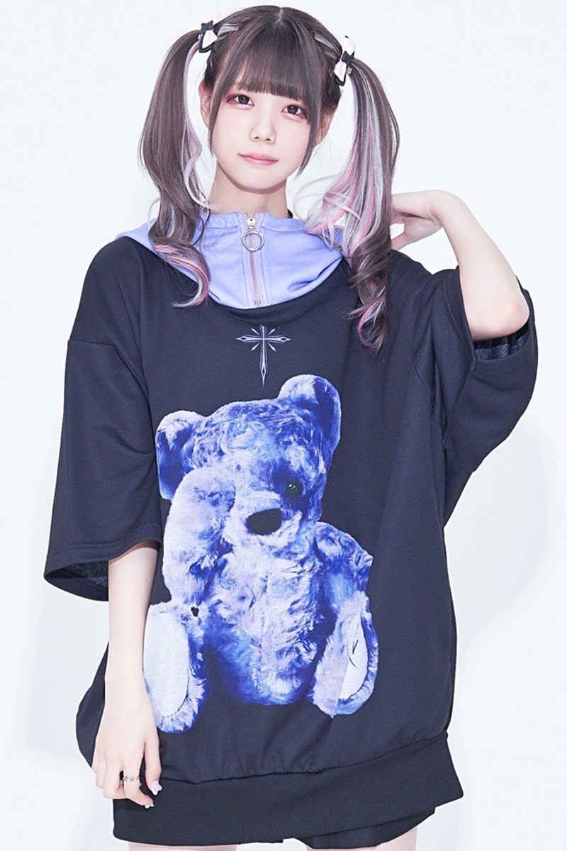 TRAVAS TOKYO【トラバストーキョー】Color scheme Furry bear H/S hoodie Black×Purple